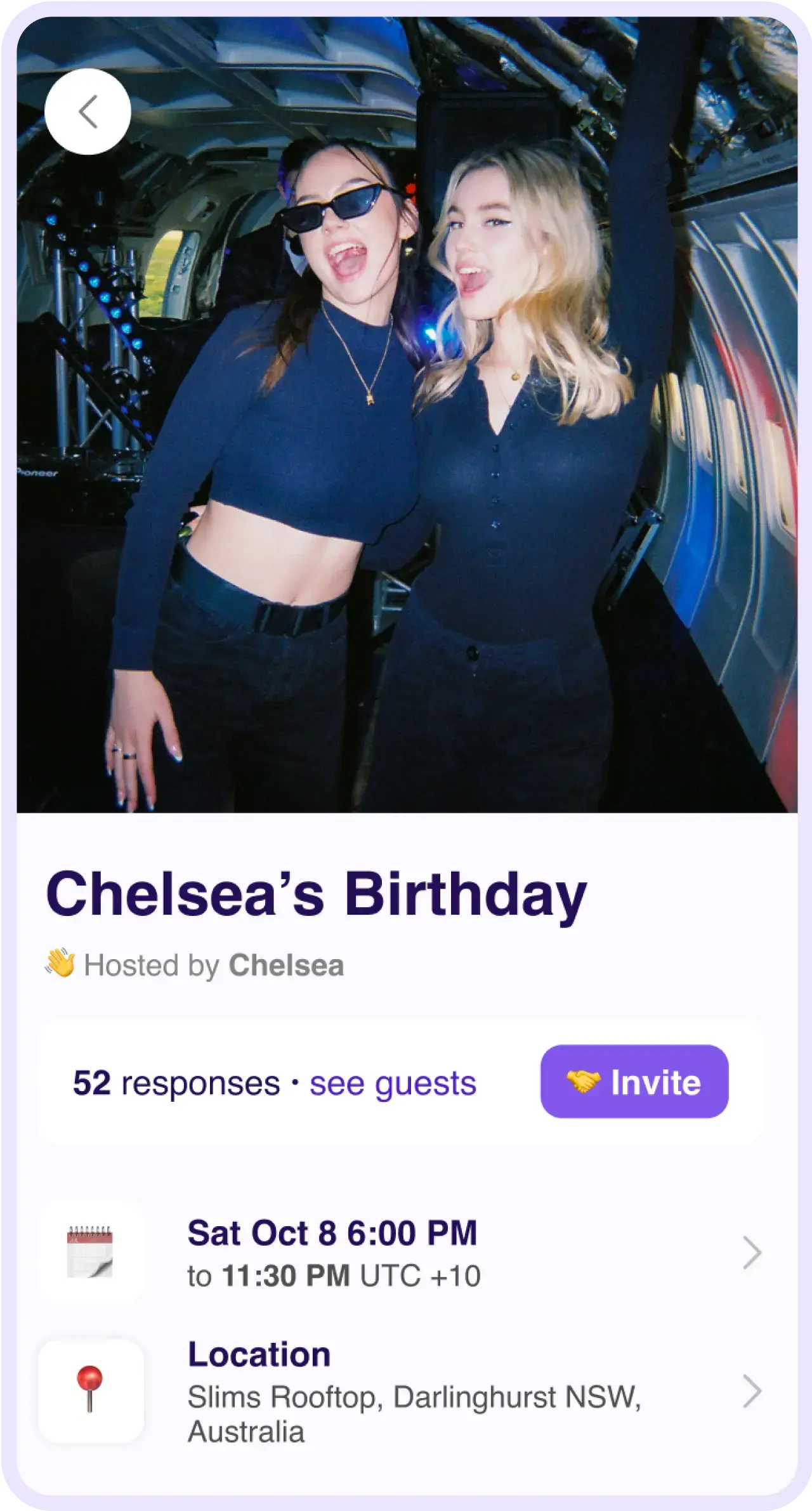 A mockup of an envited event inviting you to a birthday party