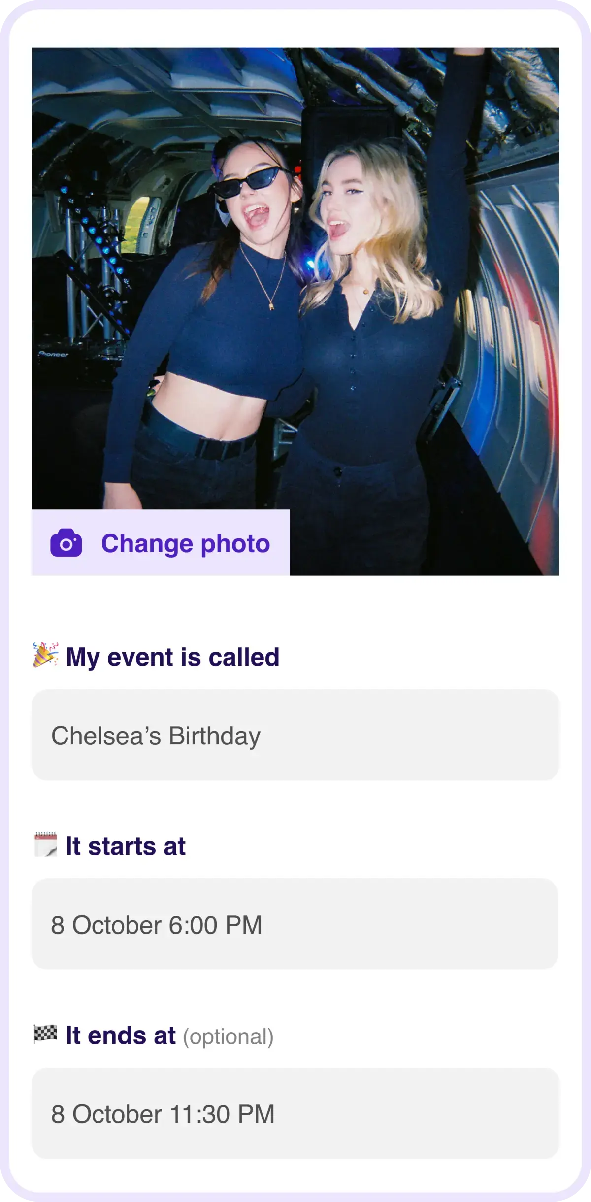 A mockup of an envited event inviting you to a birthday party